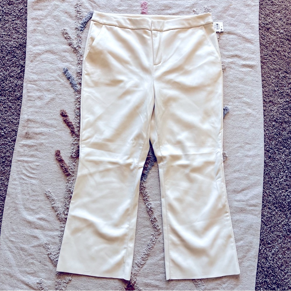 NEW INC International Concepts cropped non leather Cream Flare Pants size 14